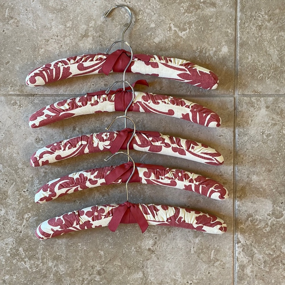 Five Rust and Cream Padded Hangers